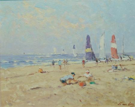 Lot image - Niek van der Plas Dutch, b. 1954 Children at the Beach