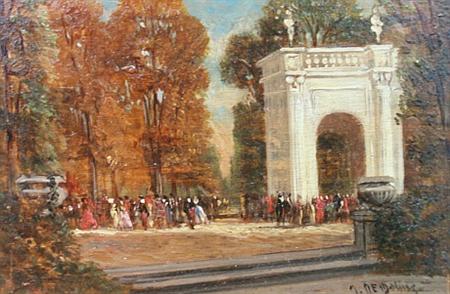 Lot image - (i) Attributed to Adolphe Theodore Jules Martial Potemont An Outdoor Feast