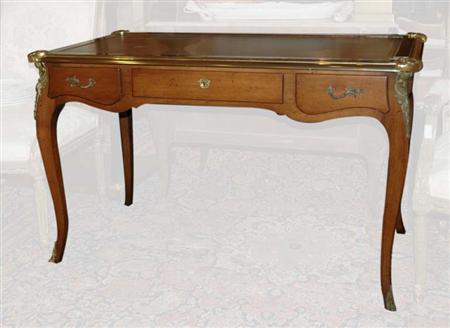 Lot image - Louis XV Style Gilt-Metal Mounted Fruitwood Bureau Plat