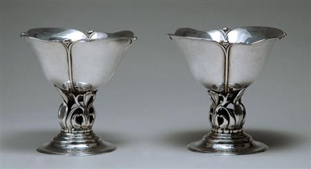 Lot image - Pair of Danish Labordorite Mounted Silver Bowls