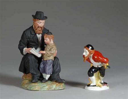 Lot image - Russian Porcelain Figural Group; Together with a Capodimonte Porcelain Figure of a Bearded Jewish Man