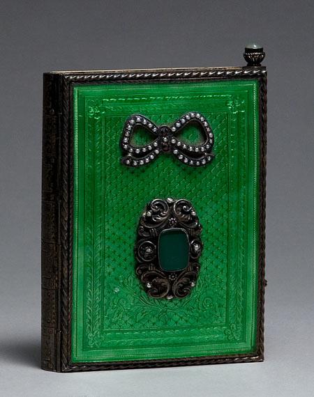 Lot image - Hungarian Gilt Silver and Lime Green Enameled Book-Form Box