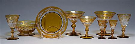 Lot image - Bohemian Style Wheel Engraved and Amber Stained Glass Partial Table Service