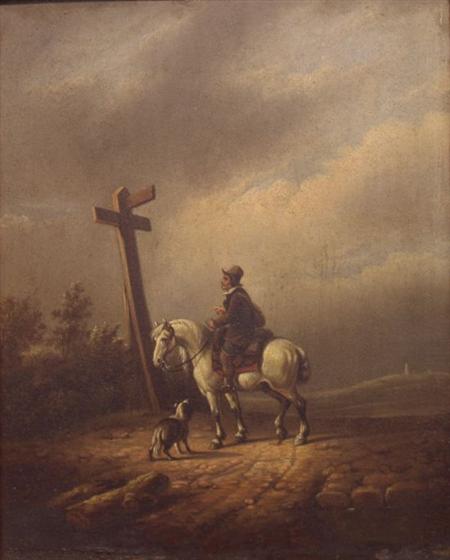 Lot image - Follower of Eugene Verboeckhoven Traveler and His Dog at a Crossroads