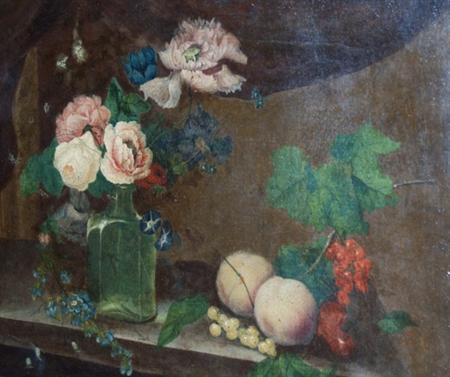 Lot image - William (Quaker) Pegg 19th Century Still Life with Flowers and Fruit on a Ledge