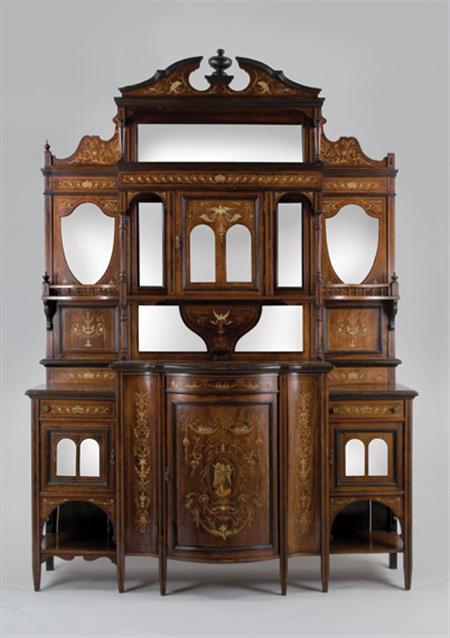 Lot image - Edwardian Ivory and Marquetry and String Inlaid Rosewood Chiffonier