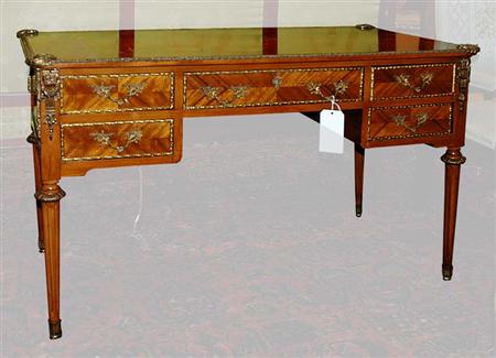 Lot image - Louis XVI Style Gilt-Metal Mounted Mahogany Bureau Plat
