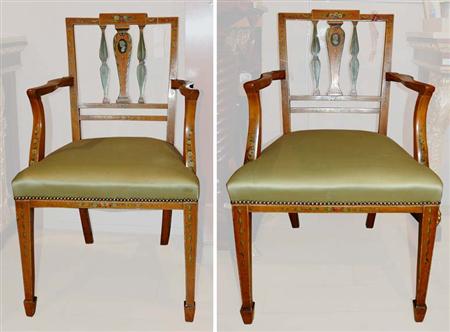 Lot image - Pair of Edwardian Style Painted Satinwood Armchairs