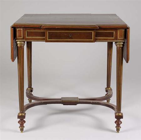 Lot image - Louis XVI Style Brass Inlaid Mahogany Drop-Leaf Table