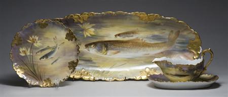 Lot image - Limoges Gilt Decorated Porcelain Fish Service