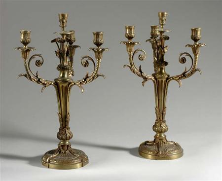 Lot image - Pair of Louis XVI Style Gilt-Bronze Four-Light Candelabra