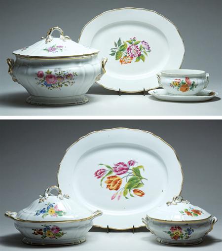 Lot image - Miscellaneous Group of Paris Porcelain Serving Dishes; t/w a Similar a Dresden Gilt and Floral Decorated Porcelain Oval Platter