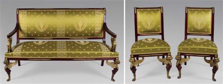 Lot image - Empire Style Gilt-Metal Mounted Mahogany Salon Suite