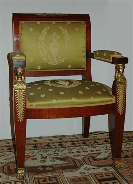 Lot image - Empire Style Gilt-Metal Mounted Mahogany Armchair
