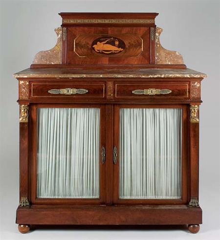 Lot image - Empire Style Gilt-Metal Mounted and Brass String Inlaid Mahogany Buffet