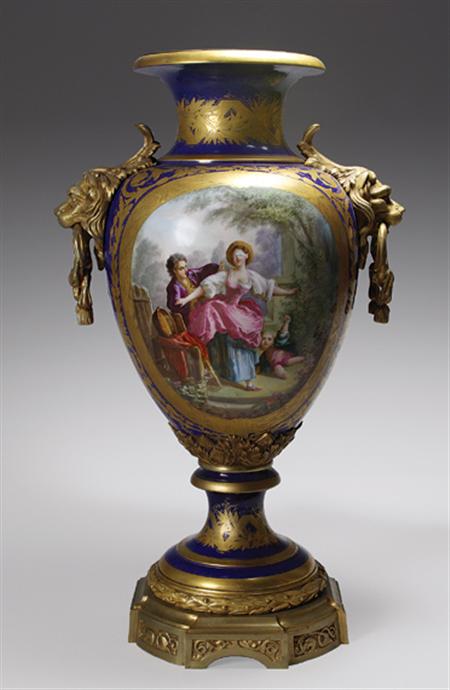 Lot image - Sevres Style Gilt-Metal Mounted Porcelain Urn