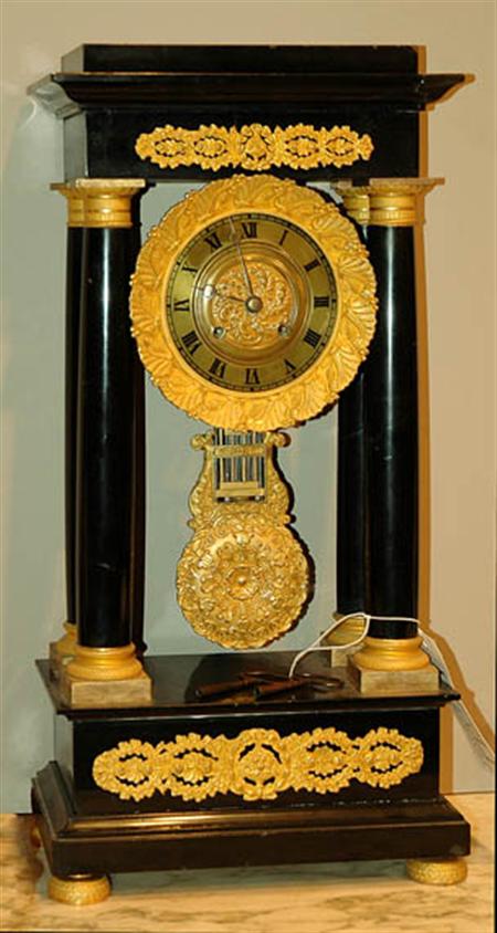 Lot image - Louis Philippe Gilt-Metal and Slate Portico Clock