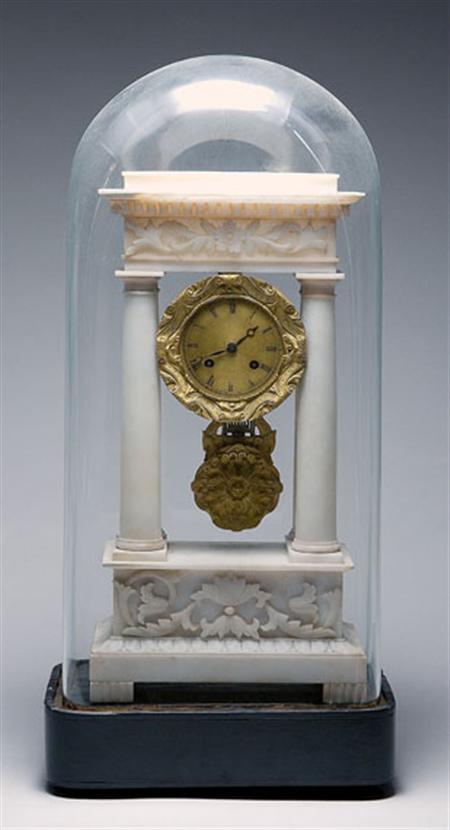 Lot image - Louis Philippe White Marble Portico Clock