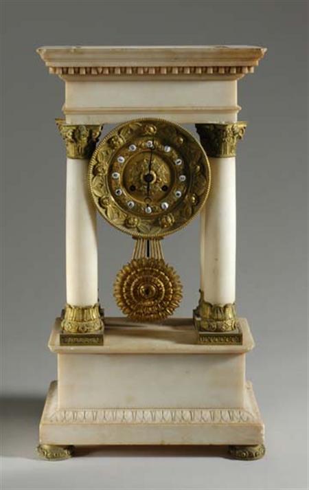 Lot image - Louis XVI Style Gilt-Metal and White Marble Mantel Clock