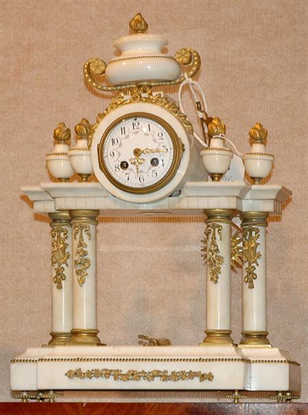 Lot image - Louis XVI Style Gilt-Bronze Mounted Marble Portico Clock