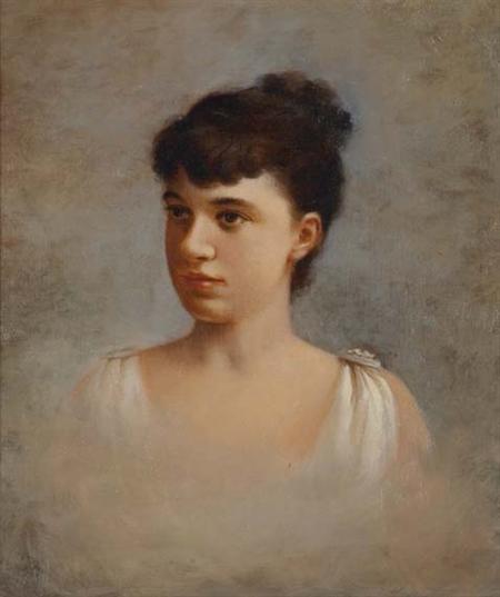 Lot image - Continental School 19th Century Portrait of a Woman in White