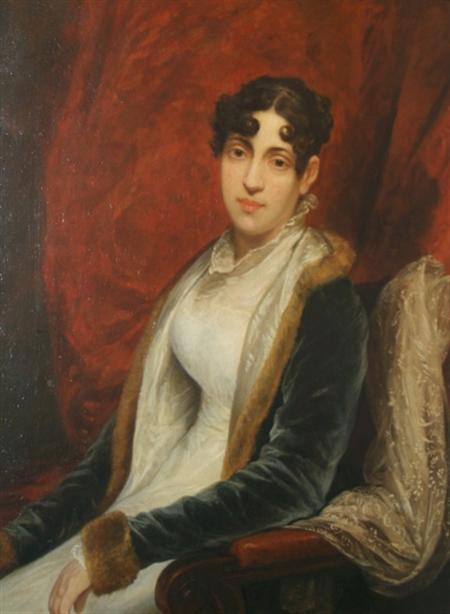 Lot image - British School 19th Century Portrait of a Woman Seated Before a Red Curtain