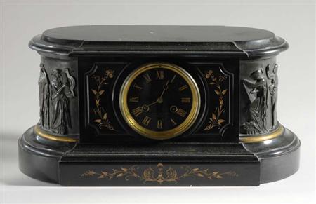 Lot image - Neoclassical Style Gilt and Patinated-Bronze and Slate Mantel Clock