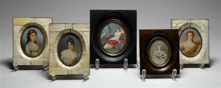 Lot image - Miscellaneous Group of Five Framed Portrait Miniatures