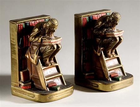 Lot image - Companion Pair of Cold Painted Metal Figural Bookends