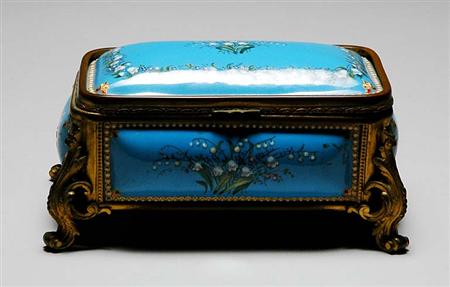 Lot image - Limoges Style Gilt-Bronze Mounted Enamel Metal Jewelry Box