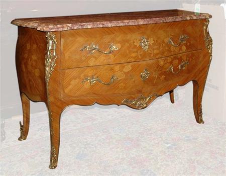 Lot image - Louis XV Style Gilt-Metal Mounted Marquetry Inlaid Walnut Commode
