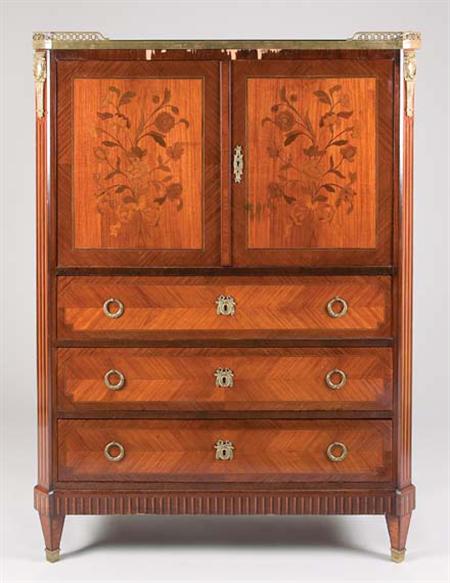 Lot image - Louis XVI Style Gilt-Metal Mounted Marquetry Mahogany and Walnut Gentlemans Commode