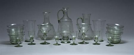 Lot image - Set of Hand Blown Green Glass Tableware Articles