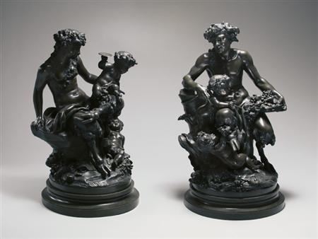 Lot image - Pair of Bronze Bacchanalian Figural Groups
