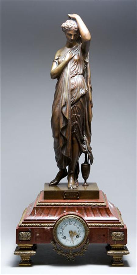 Lot image - Neoclassical Style Bronze and Rouge Marble Mantel Clock