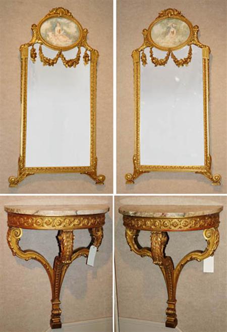Lot image - Pair of Louis XVI Style Gilt-Wood Mirrors