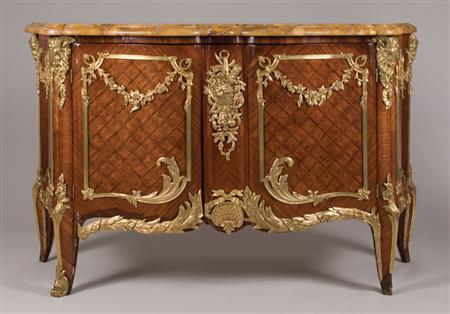 Lot image - Transitional Louis XV/XVI Style Gilt-Metal Mounted Parquetry Inlaid Kingwood Cabinet