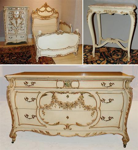 Lot image - Louis XV Style Ivory Painted Bedroom Suite
