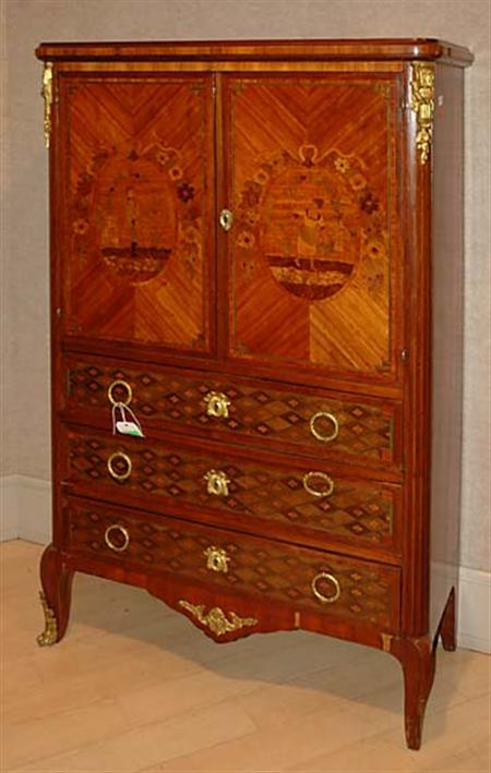 Lot image - Louis XVI Style Gilt-Bronze Mounted Marquetry and Parquetry Inlaid Walnut Wardrobe