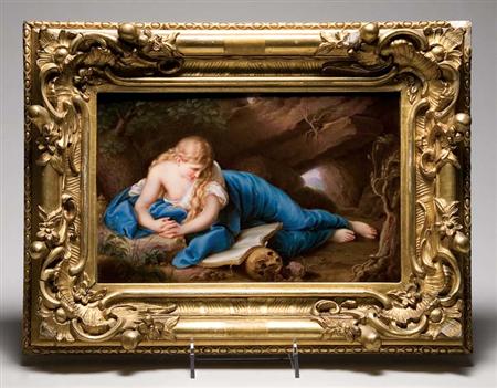 Lot image - Framed Continental Porcelain Plaque of the Penitent Magdalene
