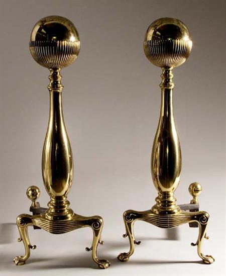 Lot image - Pair of Louis XVI Style Brass Andirons