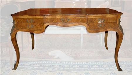 Lot image - Louis XV Style Gilt-Metal Mounted Walnut Bureau Plat