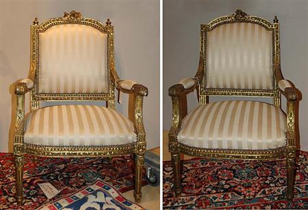 Lot image - Pair of Louis XVI Style Gilt-Wood Fauteuils