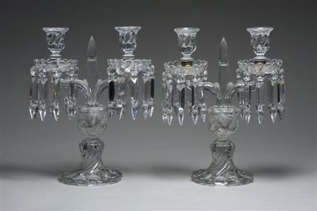 Lot image - Pair of Baccarat Pressed Glass Two-Light Candelabra