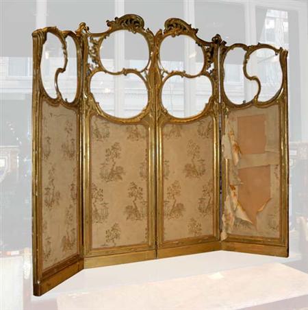 Lot image - Louis XV Style Gilt-Wood and Glass Four-Panel Folding Screen