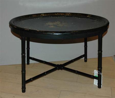 Lot image - Mother-of-Pearl Inlaid Papier Mache Tray Top Table