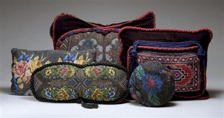 Lot image - Miscellaneous Group of Five Victorian Style Beaded Pillows
