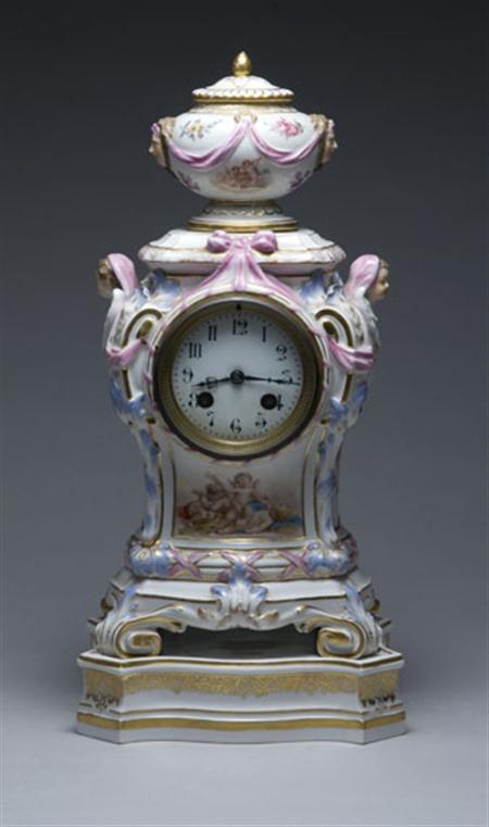 Lot image - KPM Gilt and Polychrome Decorated Porcelain Mantel Clock