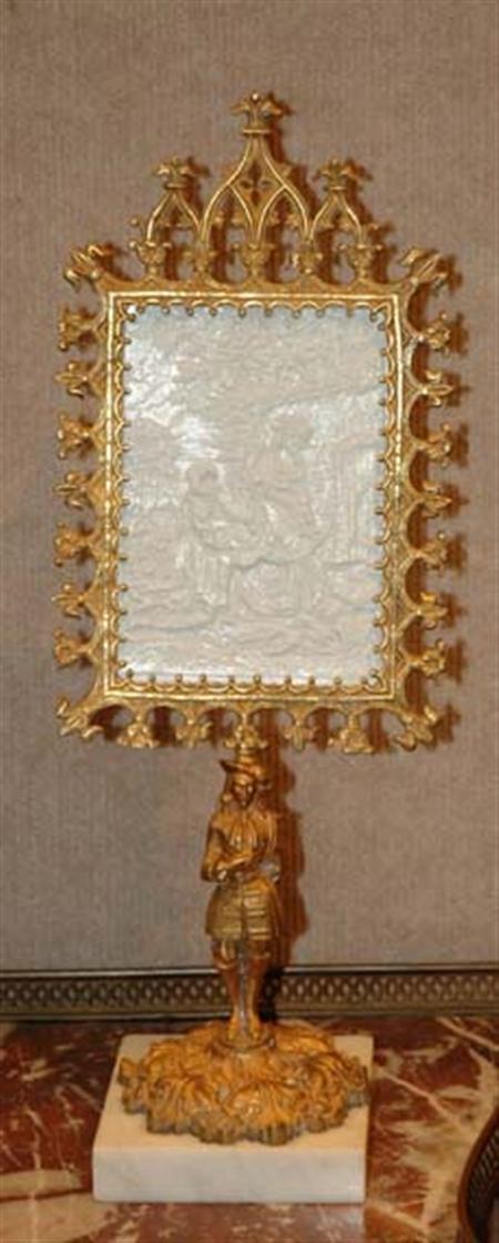 Lot image - Gothic Revival Gilt-Metal and Porcelain Lithopane