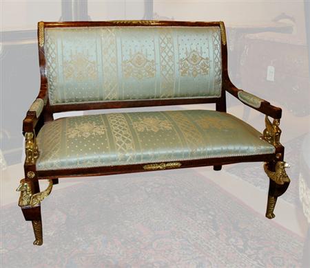 Lot image - Empire Style Gilt-Metal Mounted Walnut Settee